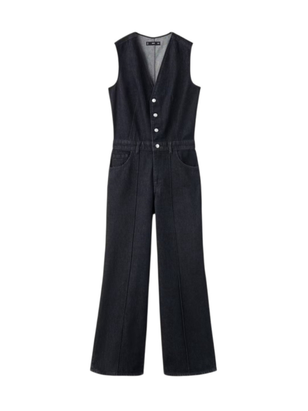 Mango MNG Women's Blue Button Down Denim Wide-Leg Vneck Jumpsuit Size Small
